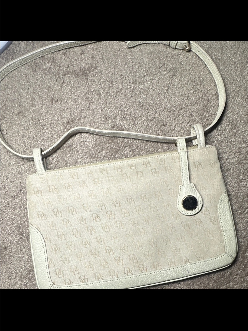 Dooney & Bourke Ivory Monogram Crossbody with Leather Trim
